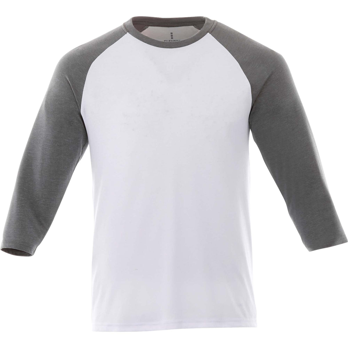 Dakota Three Quarter Sleeve Raglan Tee for Men Sublimation - Medium Heather Grey/White - Front Flat