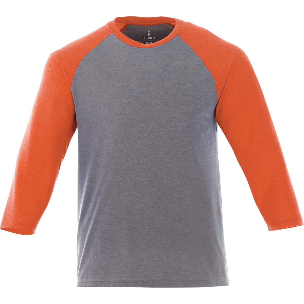 Dakota Three Quarter Sleeve Raglan Tee for Men Sublimation - Orange Heather/Med Hthr Grey - Front