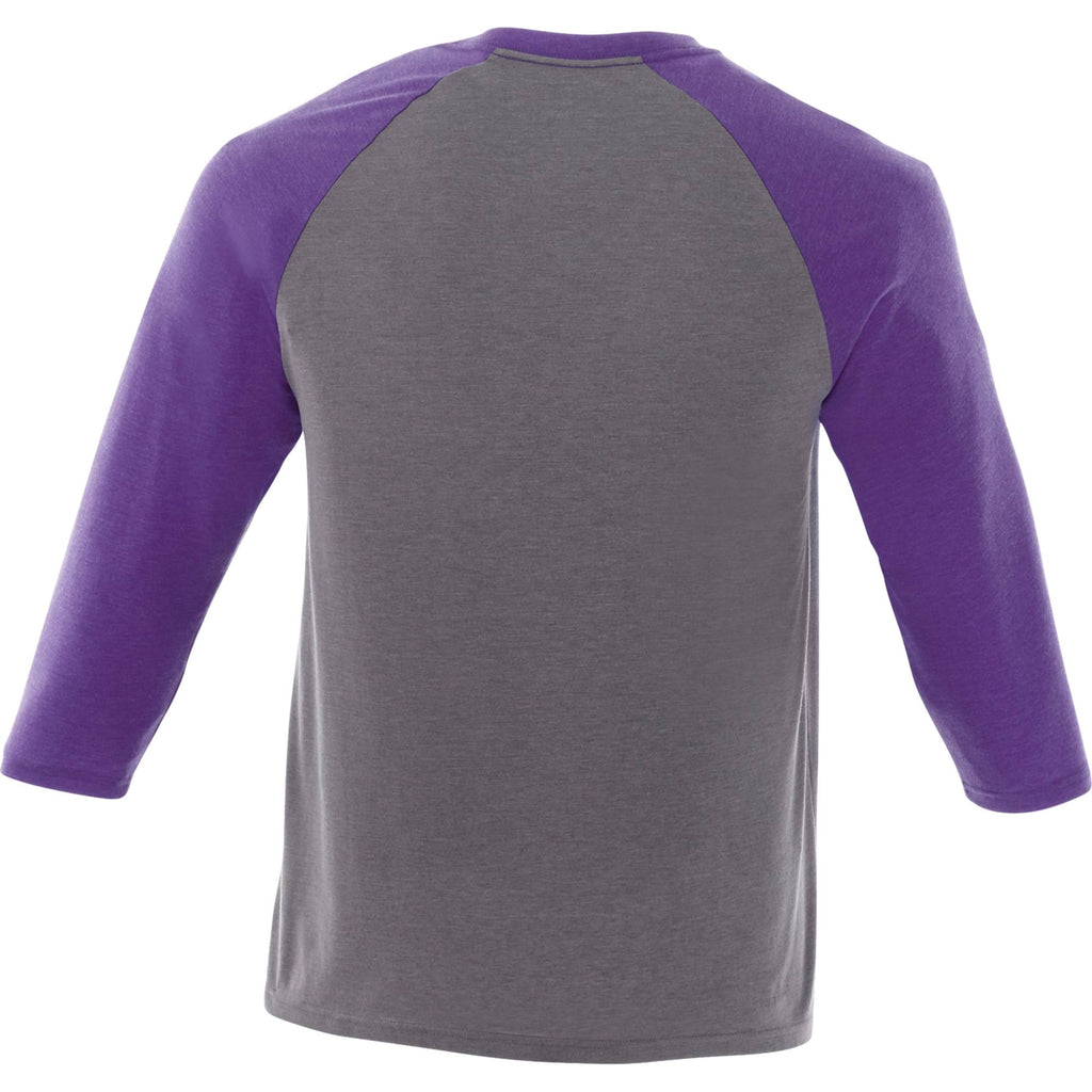 Dakota Three Quarter Sleeve Raglan Tee for Men Sublimation - Purple Heather/Med Hthr Grey - Back Flat