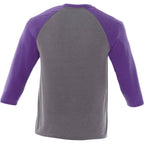 Dakota Three Quarter Sleeve Raglan Tee for Men Sublimation - Purple Heather/Med Hthr Grey - Back Flat