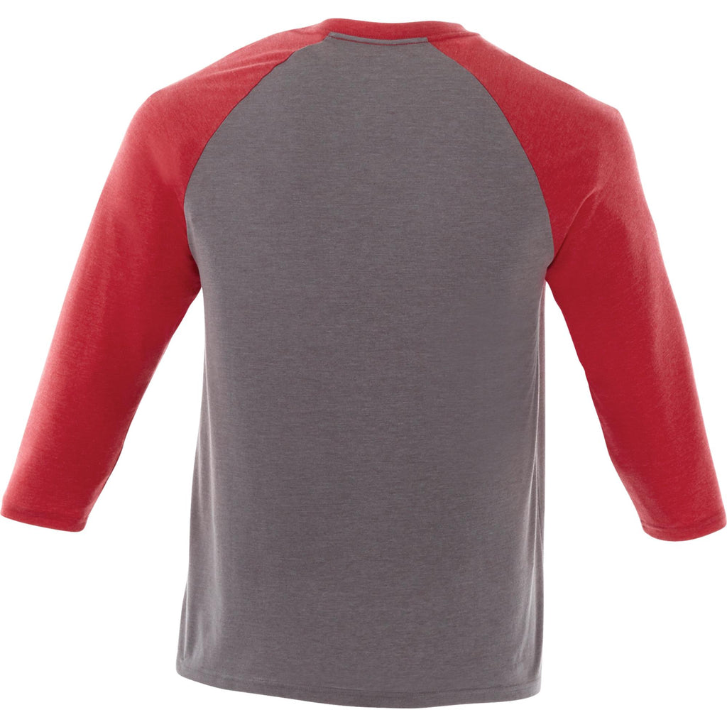 Dakota Three Quarter Sleeve Raglan Tee for Men Sublimation - Team Red Heather/Med Hthr Grey - Back Flat