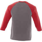 Dakota Three Quarter Sleeve Raglan Tee for Men Sublimation - Team Red Heather/Med Hthr Grey - Back Flat