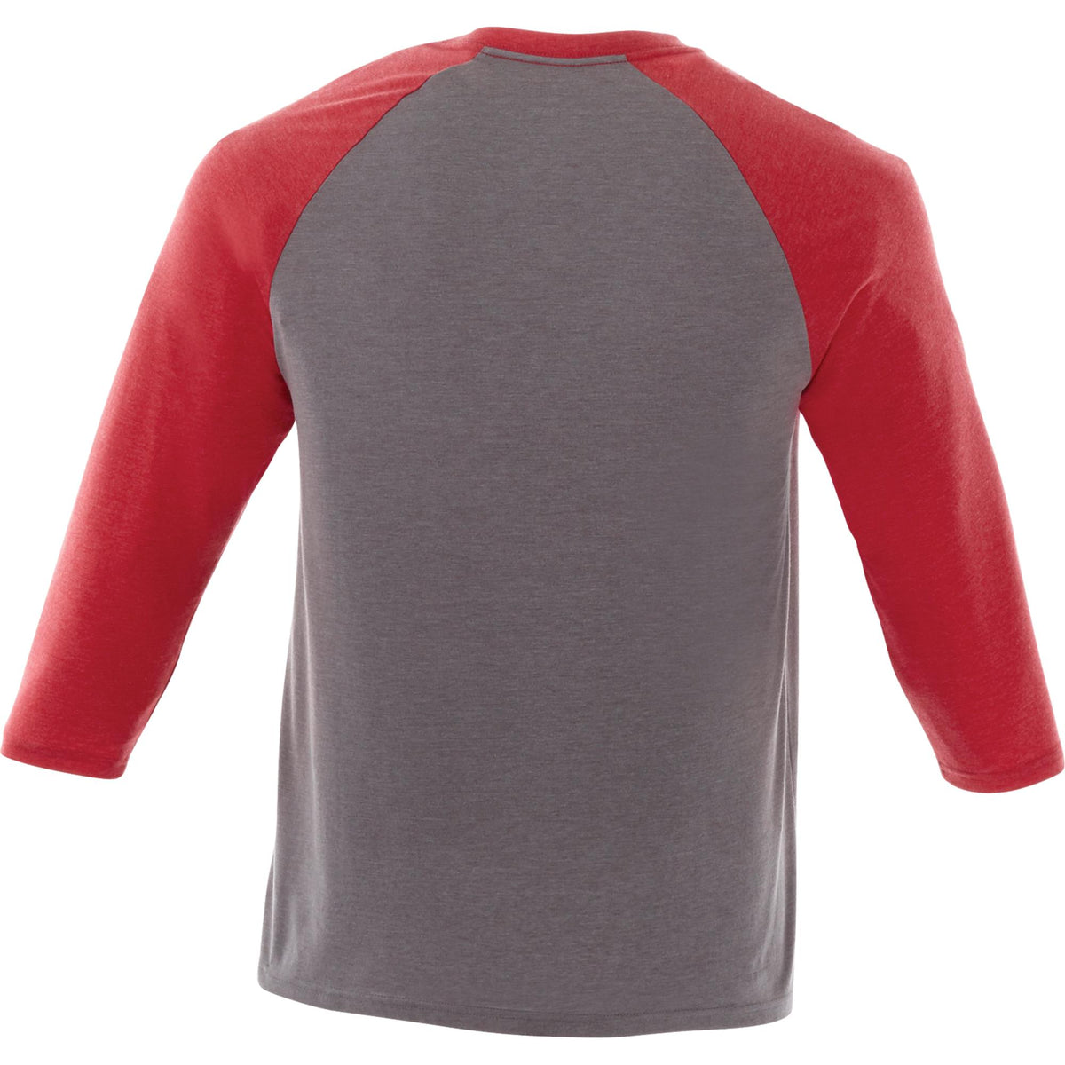 Dakota Three Quarter Sleeve Raglan Tee for Men Sublimation - Team Red Heather/Med Hthr Grey - Back Flat