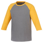 Dakota Three Quarter Sleeve Raglan Tee for Men Sublimation - Yellow Heather/Med Hthr Grey - Front Flat