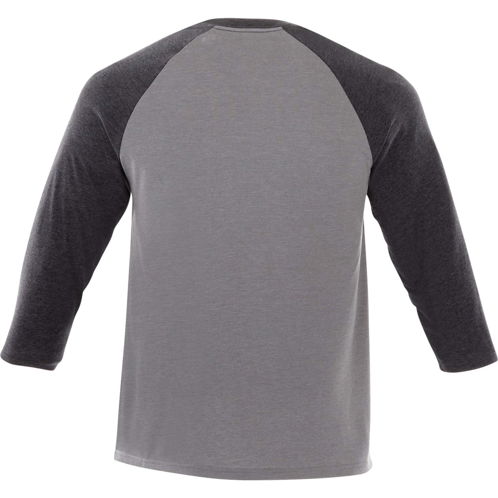 Dakota Three Quarter Sleeve Raglan Tee for Men Transfer - Heather Dk Char/Med Hthr Grey - Back Flat