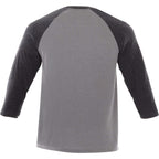 Dakota Three Quarter Sleeve Raglan Tee for Men Transfer - Heather Dk Char/Med Hthr Grey - Back Flat