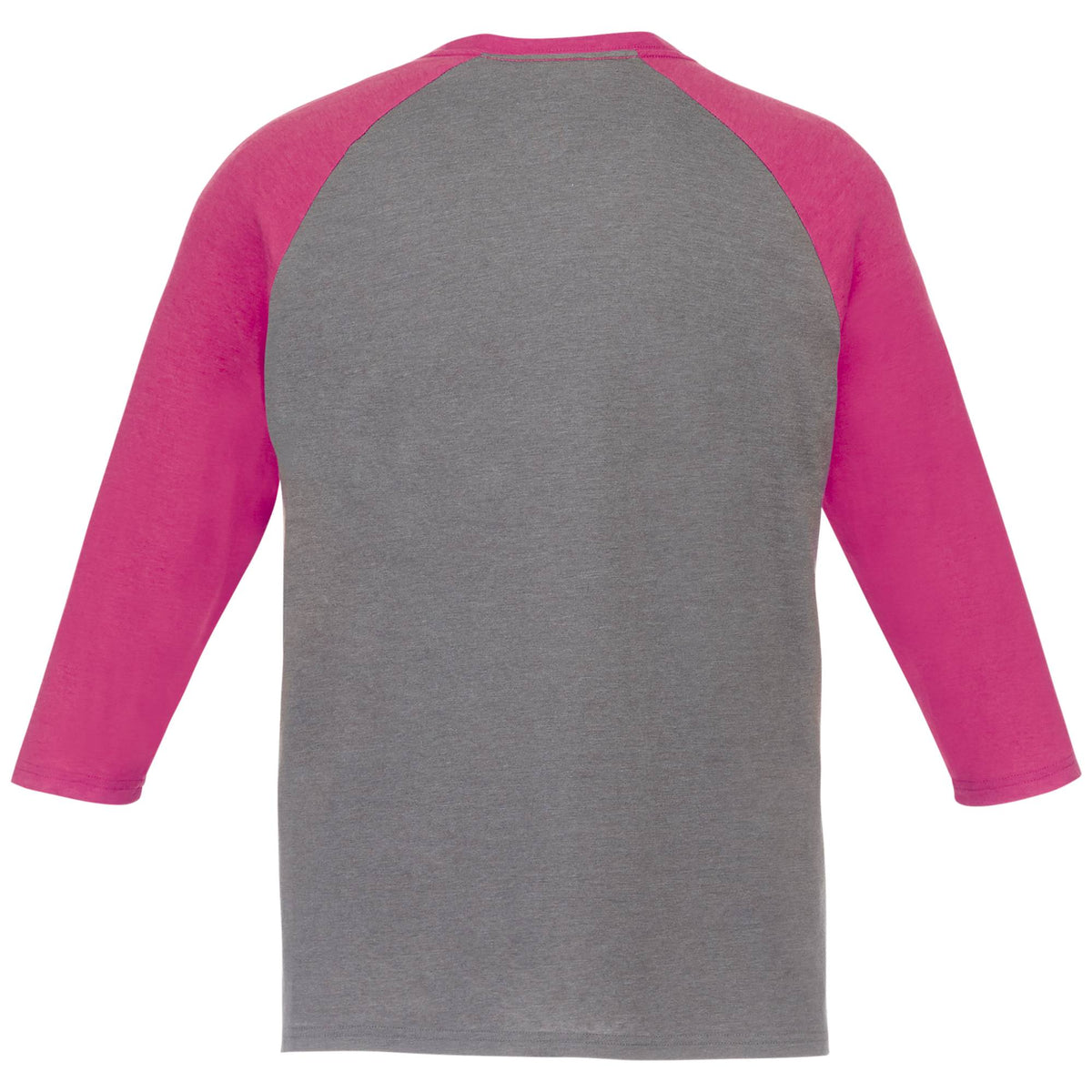 Dakota Three Quarter Sleeve Raglan Tee for Men Transfer - Magenta Heather/Med Hthr Grey - Back Flat