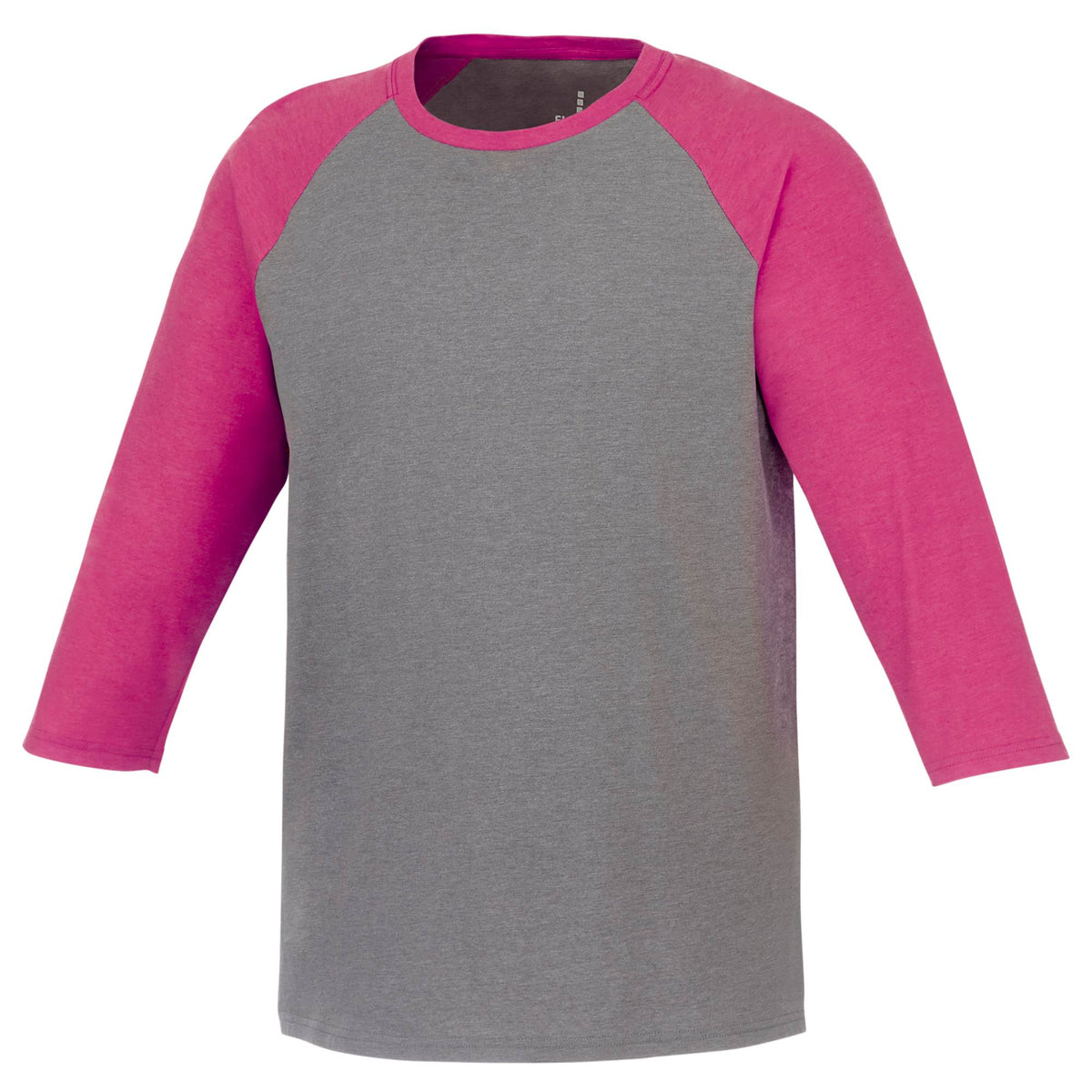 Dakota Three Quarter Sleeve Raglan Tee for Men Transfer - Magenta Heather/Med Hthr Grey - Front Flat