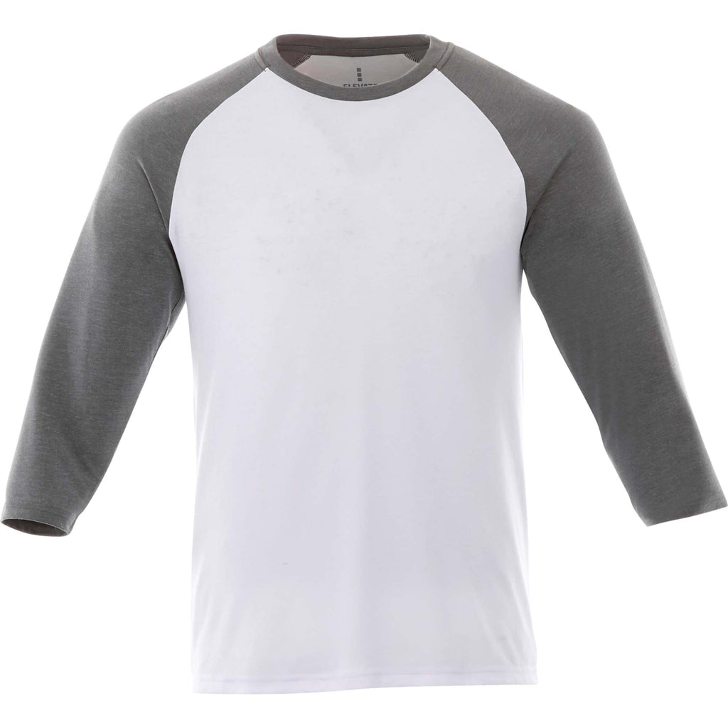 Dakota Three Quarter Sleeve Raglan Tee for Men Transfer - Medium Heather Grey/White - Front Flat