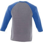 Dakota Three Quarter Sleeve Raglan Tee for Men Transfer - New Royal Hthr/Med Hthr Grey - Back Flat