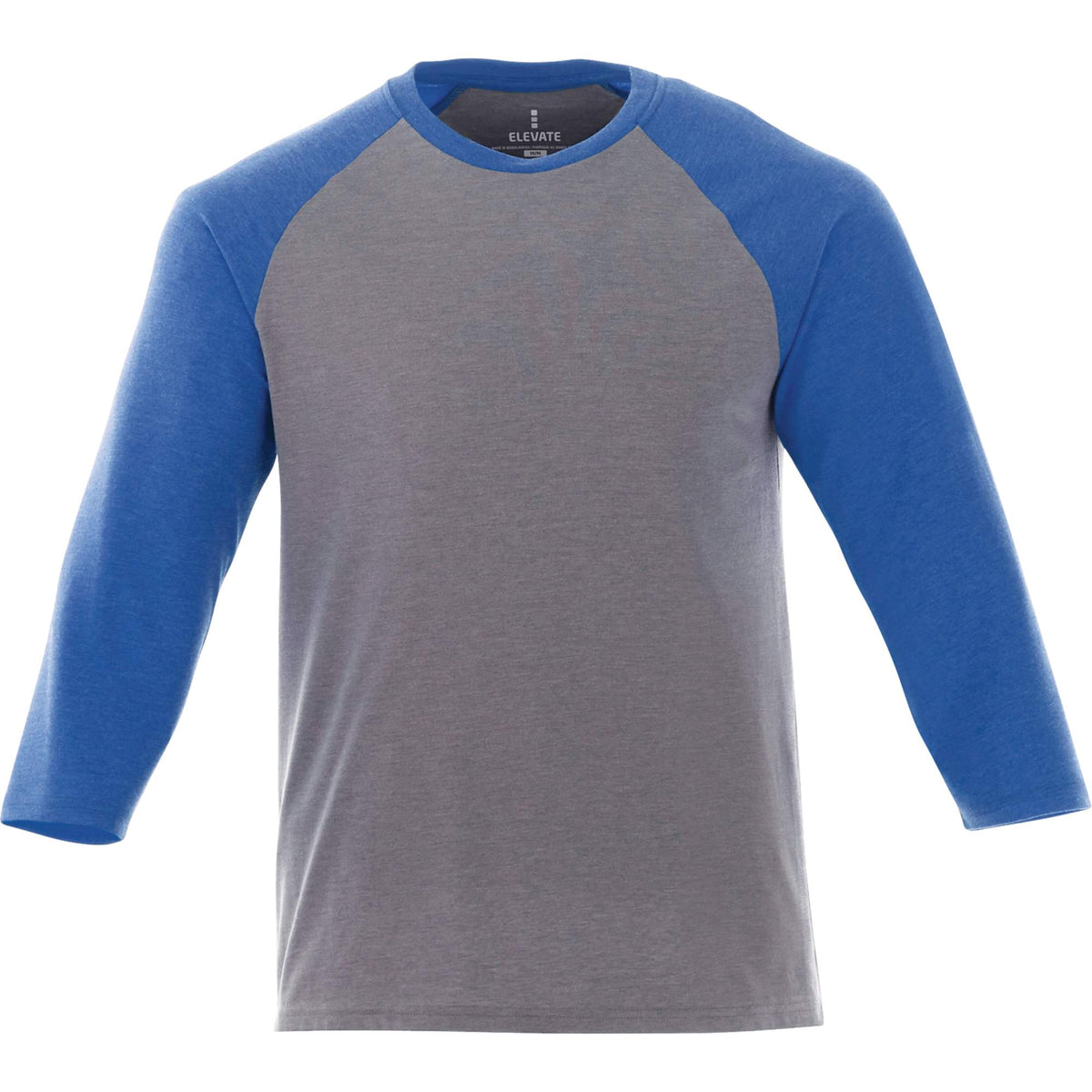 Dakota Three Quarter Sleeve Raglan Tee for Men Transfer - New Royal Hthr/Med Hthr Grey - Front Flat