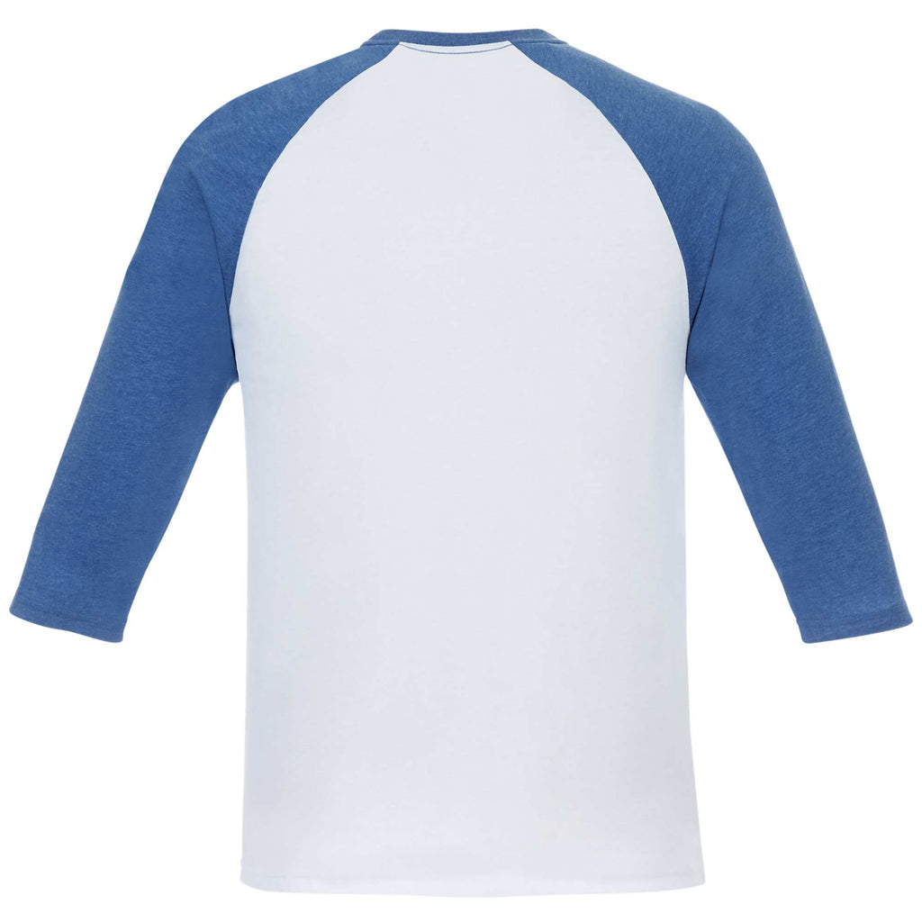 Dakota Three Quarter Sleeve Raglan Tee for Men Transfer - New Royal Hthr/White - Back Flat