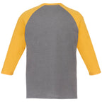 Dakota Three Quarter Sleeve Raglan Tee for Men Transfer - Yellow Heather/Med Hthr Grey - Back Flat