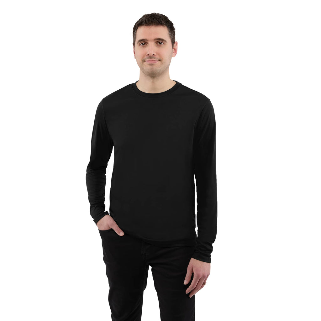 Dara Recycled Long Sleeve Tech Tee for Men Transfer - Black - Front On Model