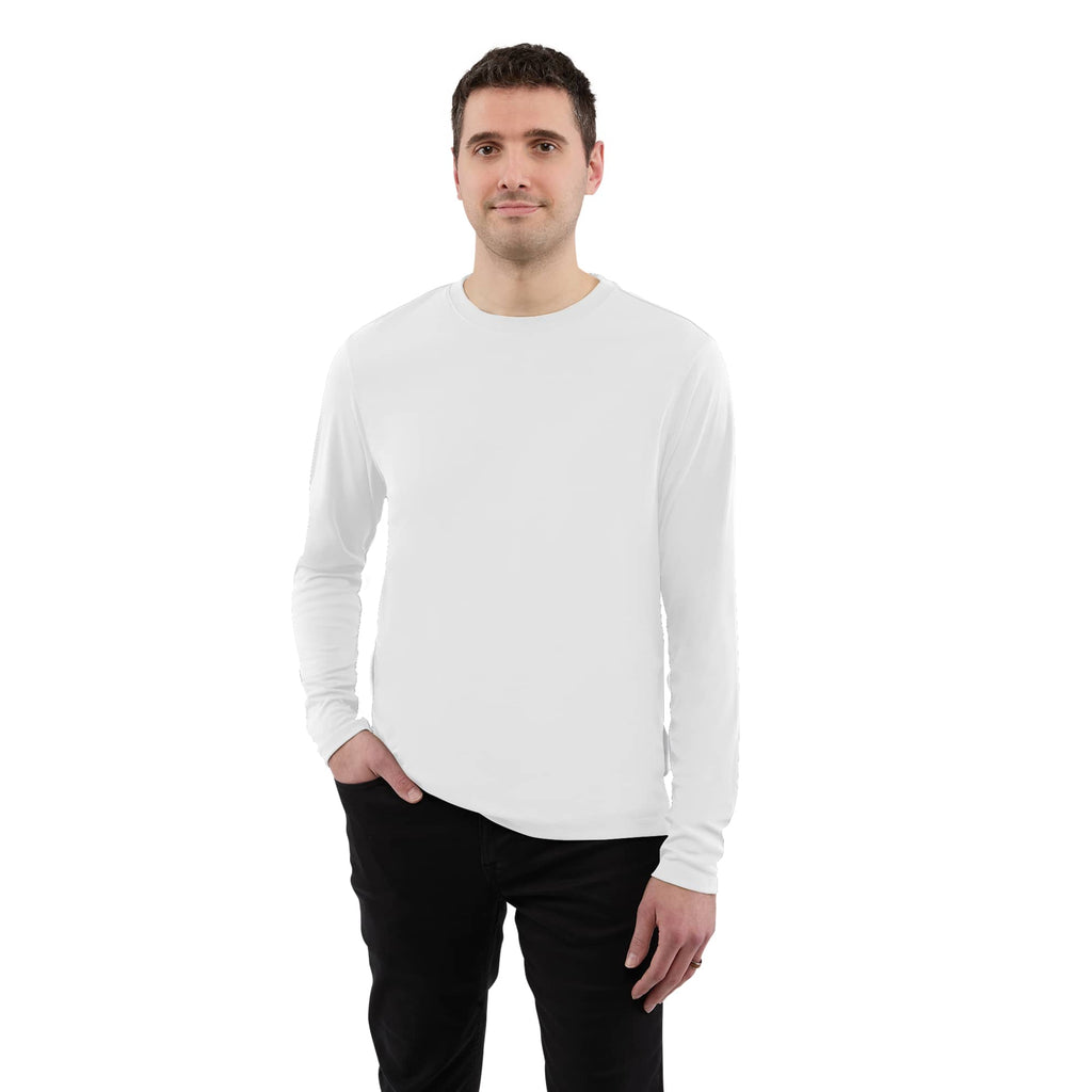 Dara Recycled Long Sleeve Tech Tee for Men Transfer - White - Front On Model