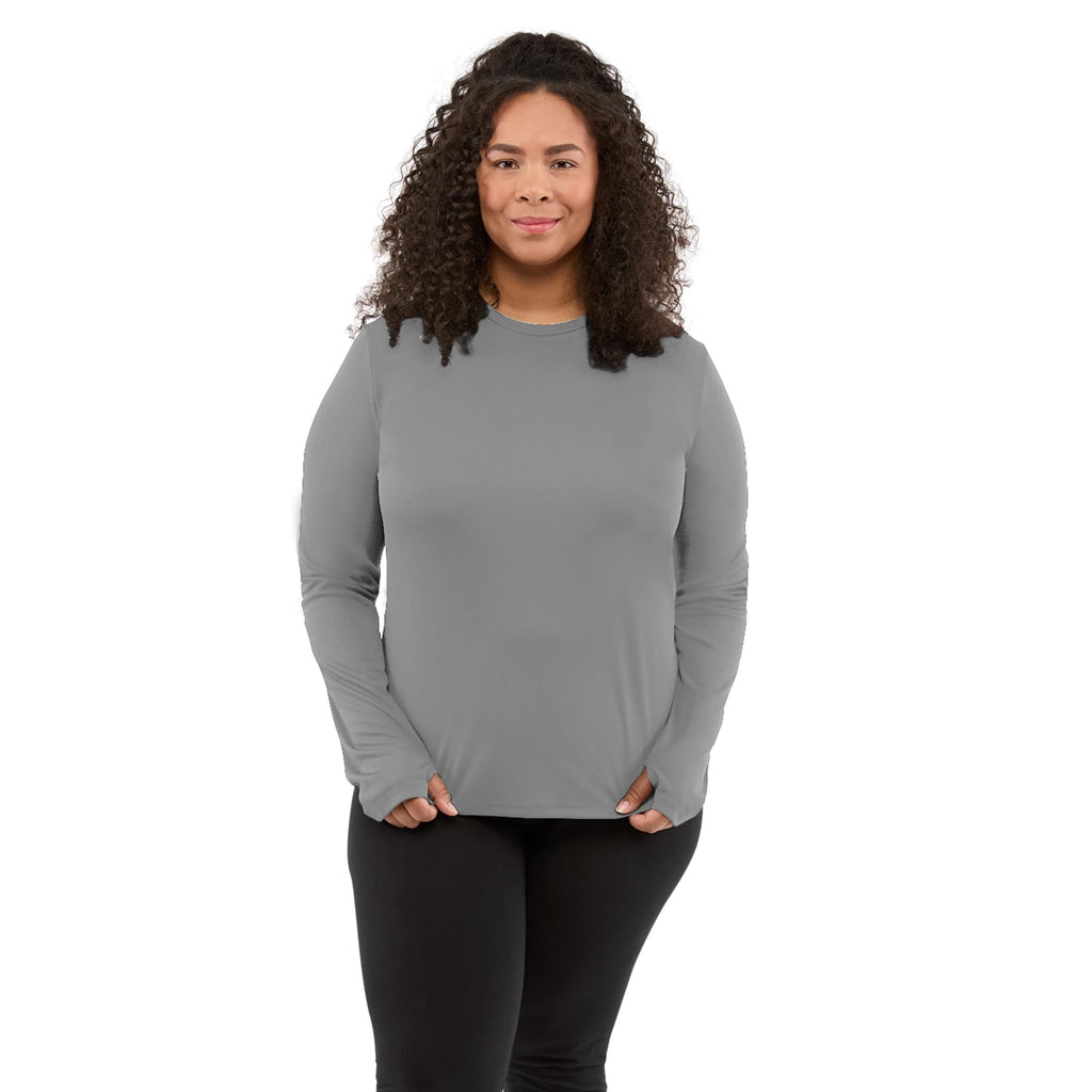 Dara Recycled Long Sleeve Tech Tee for Women Transfer - Quarry - Front On Model