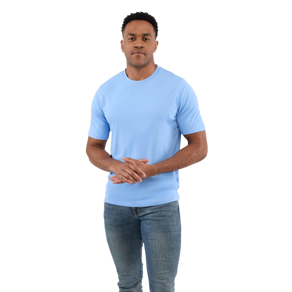 Dara Recycled Short Sleeve Tech Tee for Men Transfer - Sky - Front On Model