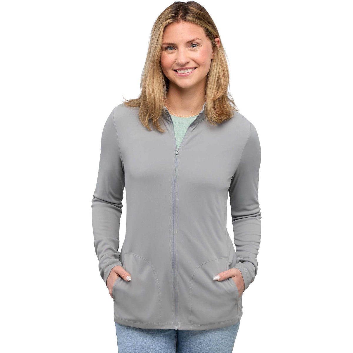 Dara Recycled Tech Full Zip Jacket for Women Debossing - Quarry - Front