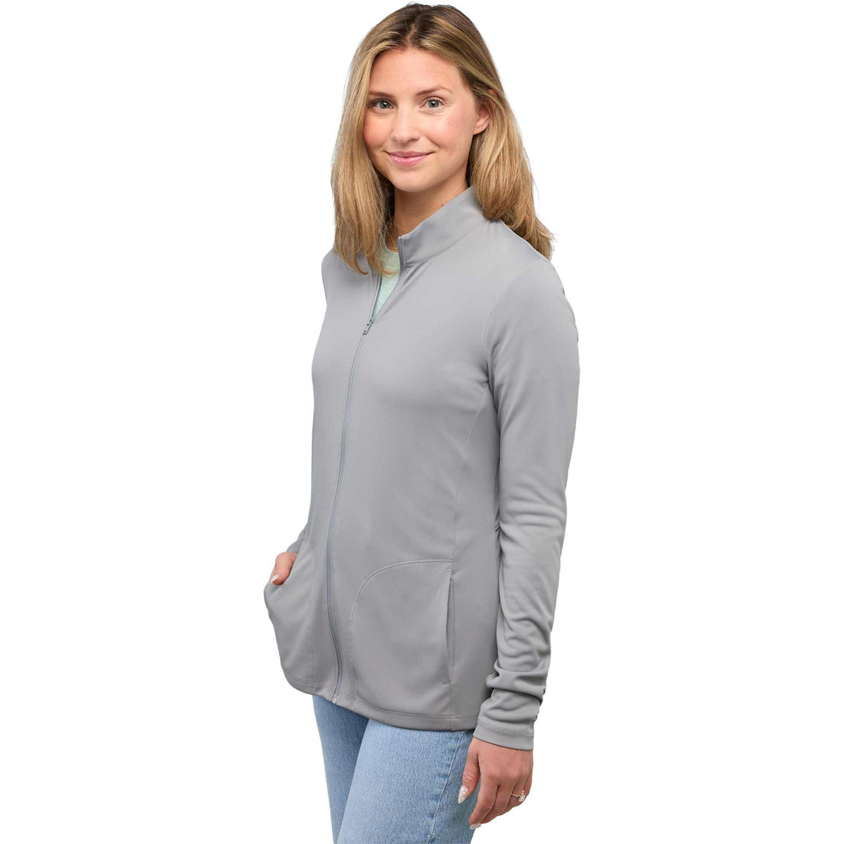 Dara Recycled Tech Full Zip Jacket for Women Debossing - Quarry - Left Side 2