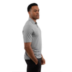 Dara Recycled Tech Polo for Men Debossing - Quarry - Right Side On Model