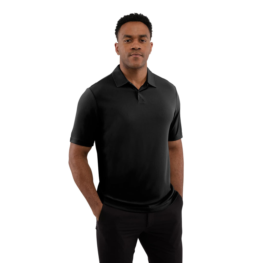 Dara Recycled Tech Polo for Men Embroidery - Black - Front On Model