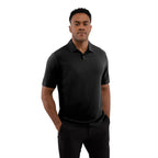Dara Recycled Tech Polo for Men Embroidery - Black - Front On Model