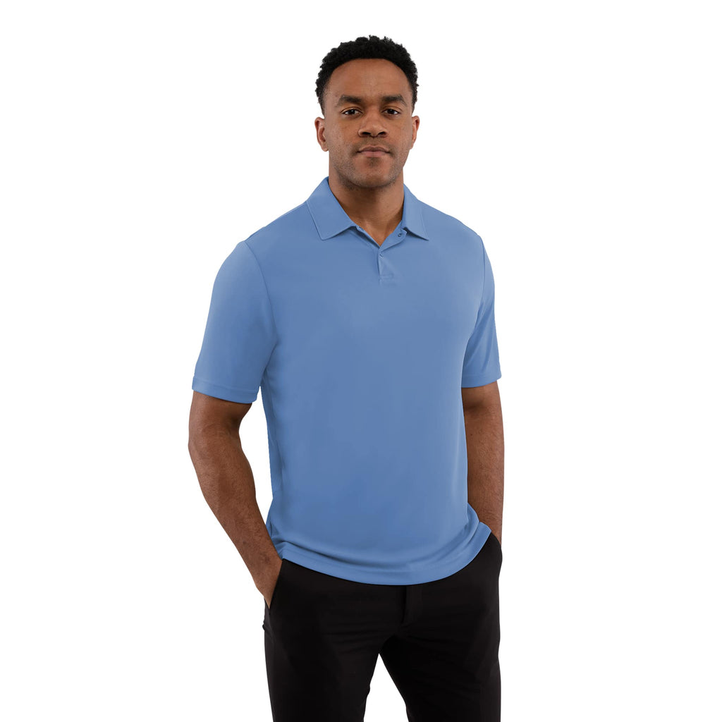 Dara Recycled Tech Polo for Men Embroidery - Moonlight Blue - Front On Model