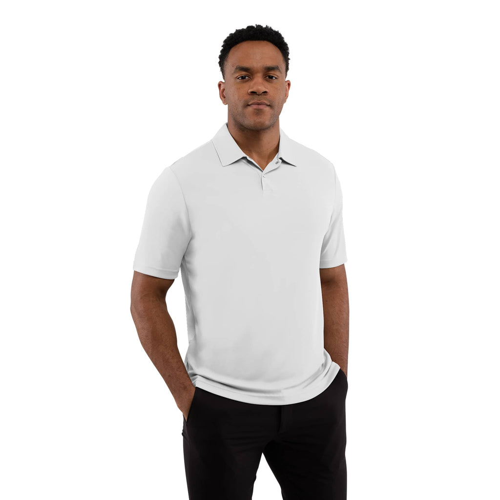 Dara Recycled Tech Polo for Men Embroidery - White - Front On Model