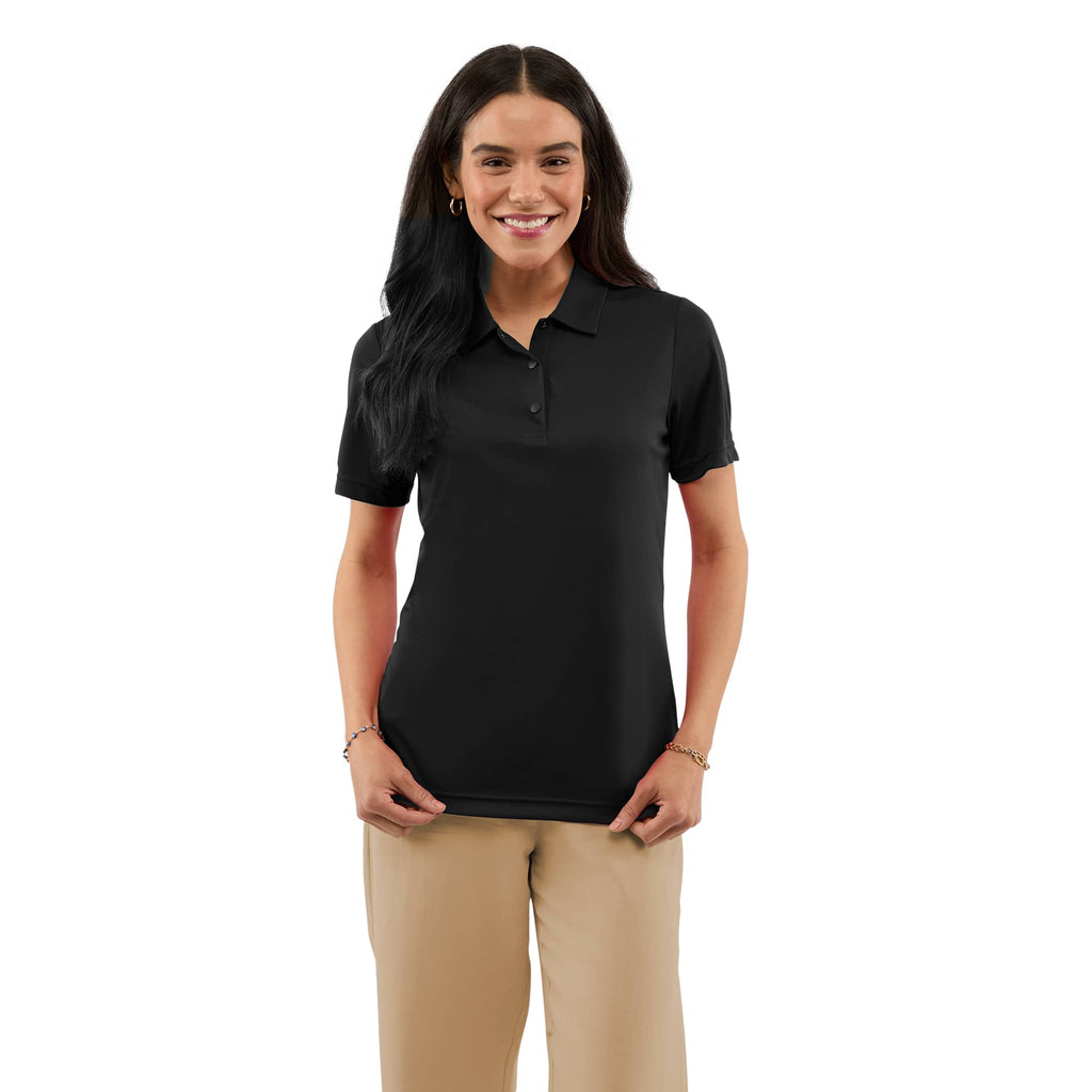 Dara Recycled Tech Polo for Women Debossing - Black - Front On Model
