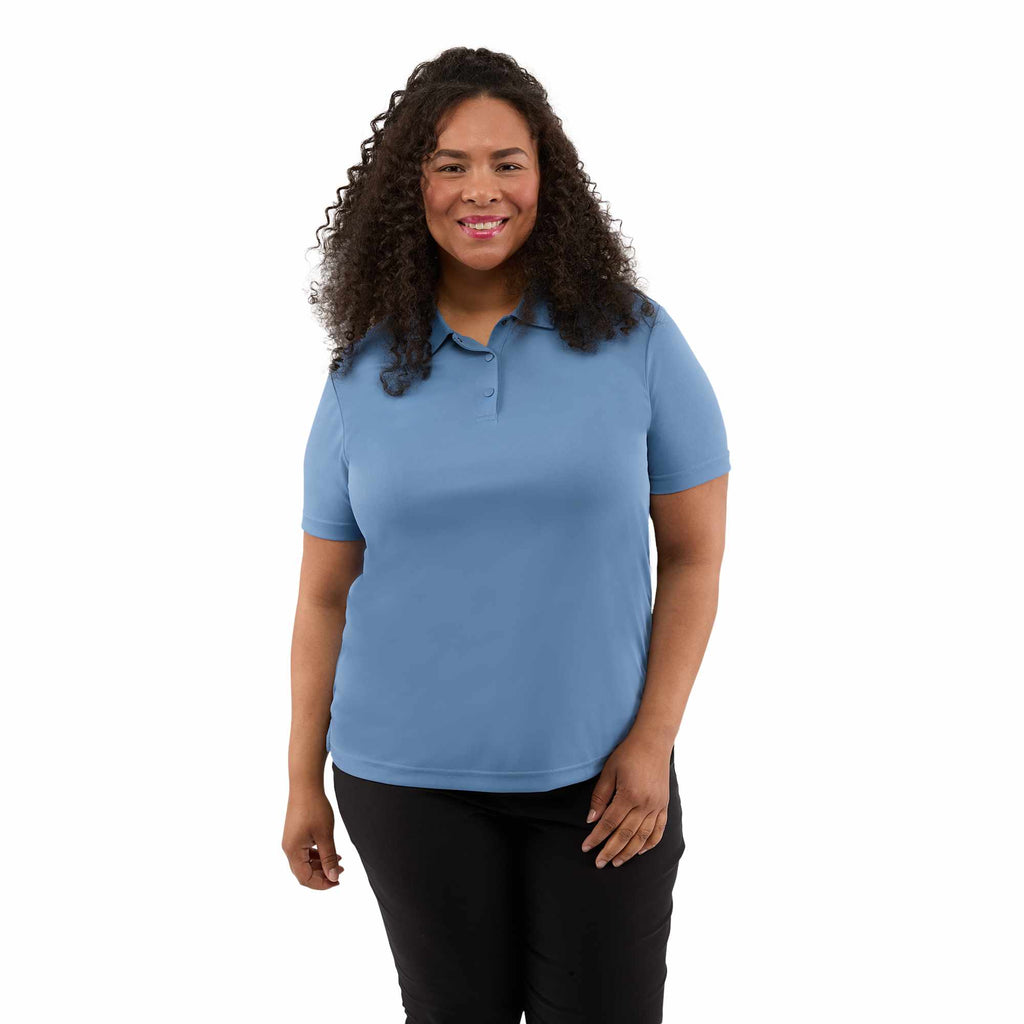 Dara Recycled Tech Polo for Women Transfer - Moonlight Blue - Front On Model