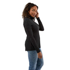 Dara Recycled Tech Quarter Zip for Women Embroidery - Black - Right Side On Model