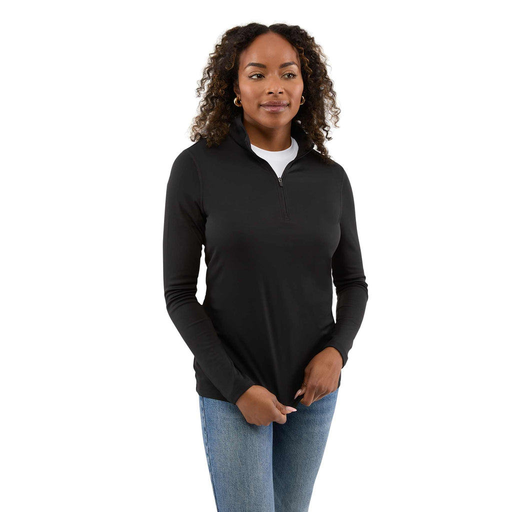 Dara Recycled Tech Quarter Zip for Women Transfer - Black - Front On Model