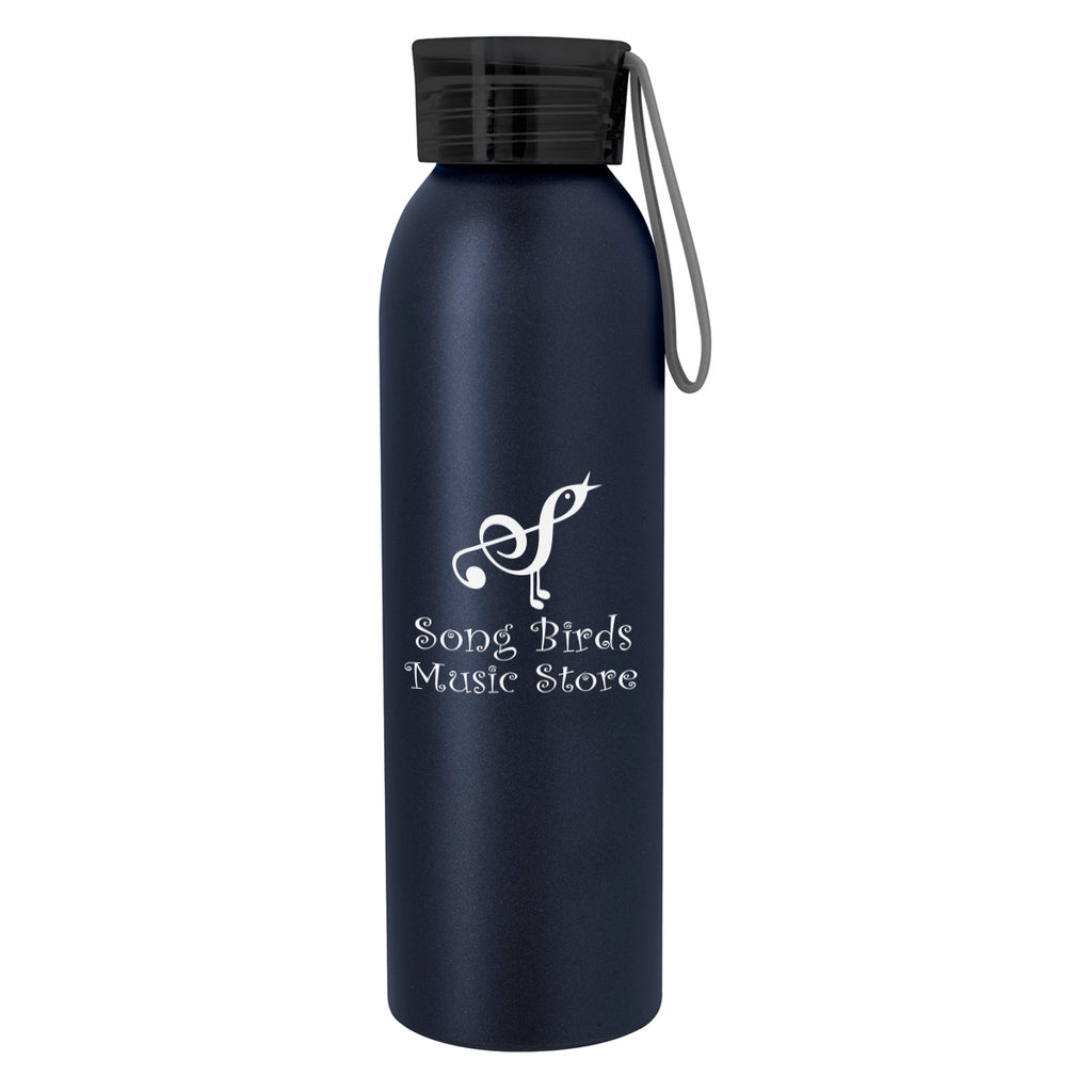 Darby Recycled Aluminum Bottle, 22 oz - Black with Blue - Silk Screen