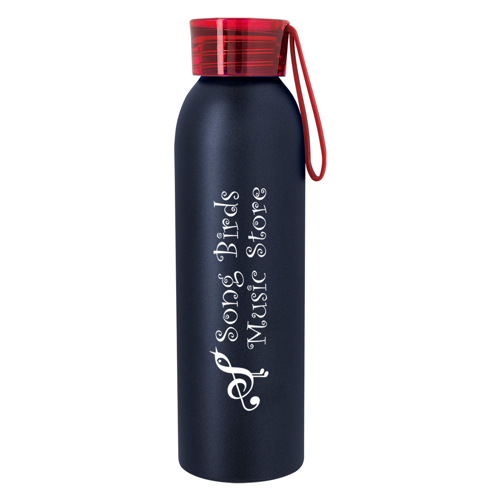 Darby Recycled Aluminum Bottle, 22 oz - Black with Blue - Silk Screen