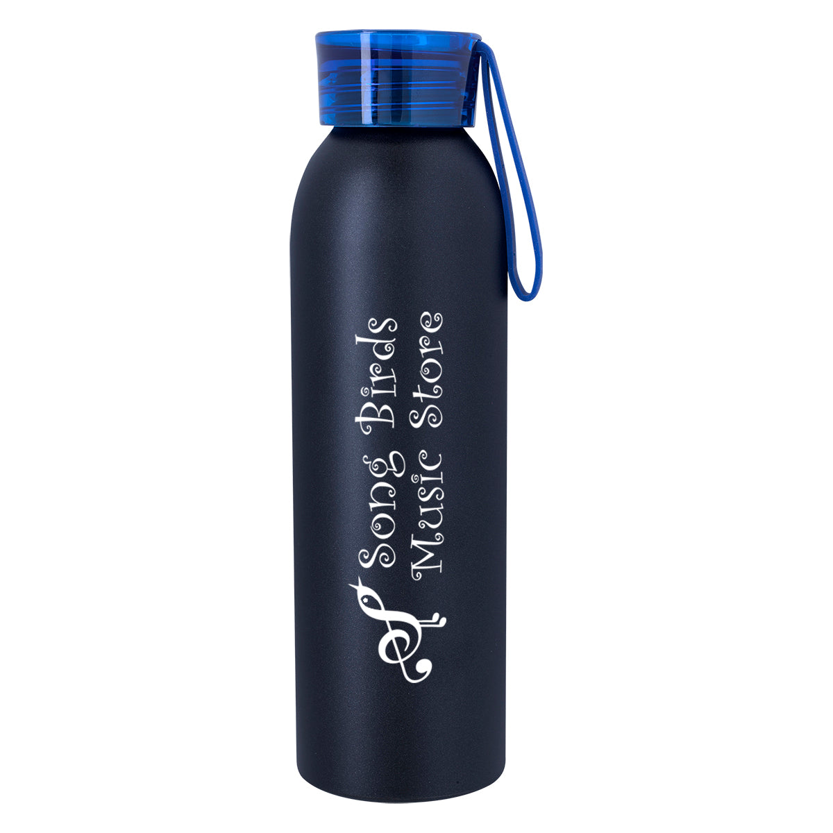 Darby Recycled Aluminum Bottle, 22 oz - Black with Blue - Silk Screen
