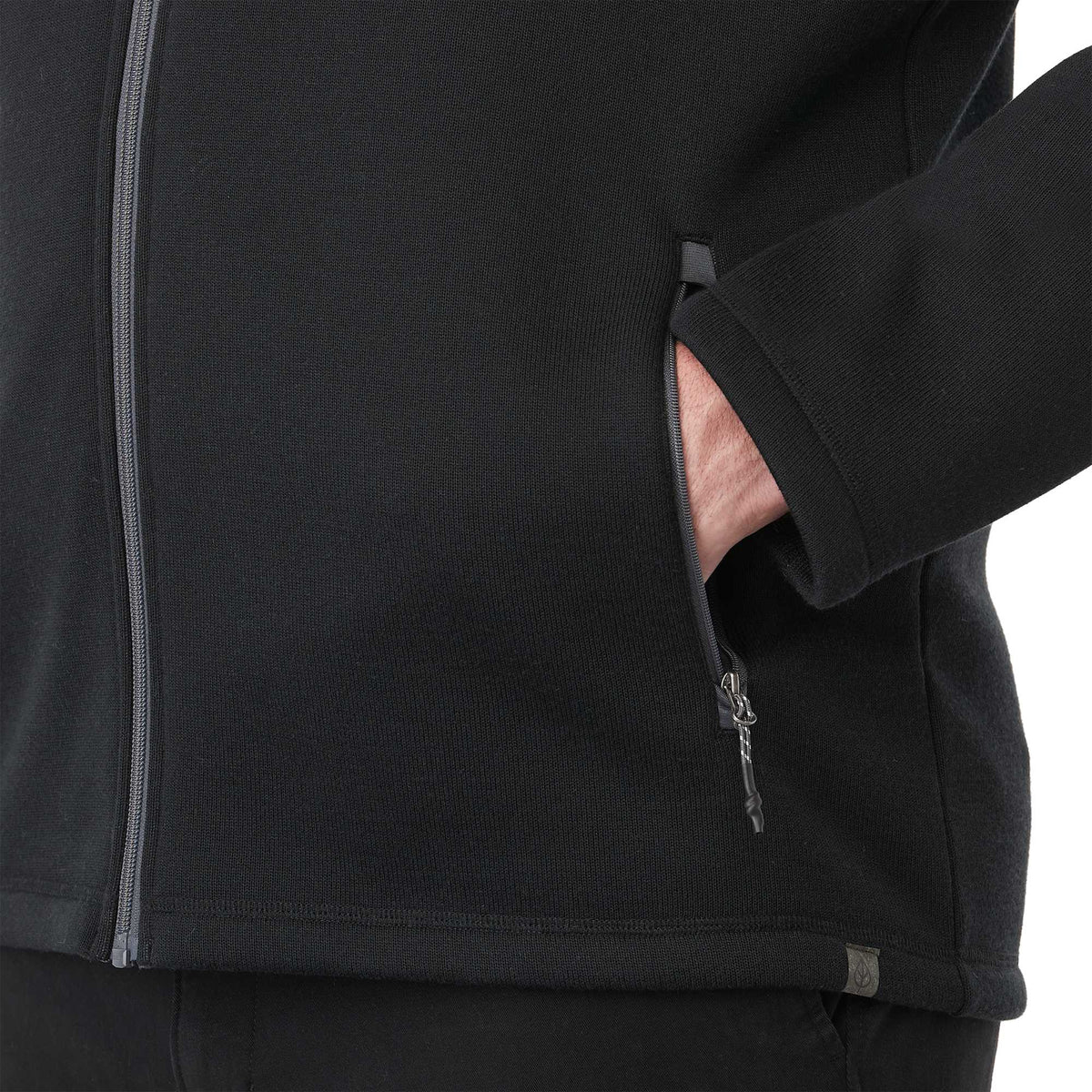 Darnell Eco Knit Full Zip Sweater for Men Embroidery - Black - On Model Detail 2