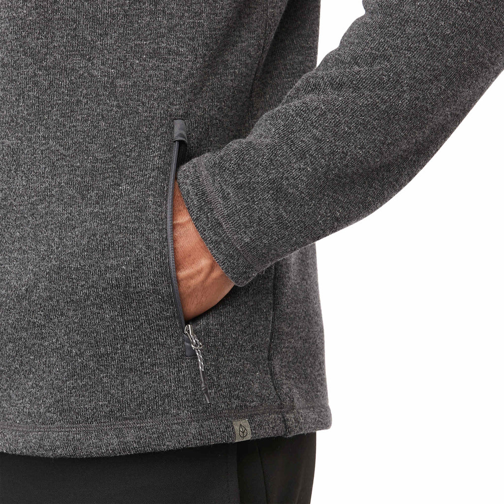 Darnell Eco Knit Full Zip Sweater for Men Embroidery - Heather Dark Charcoal - On Model Detail 2
