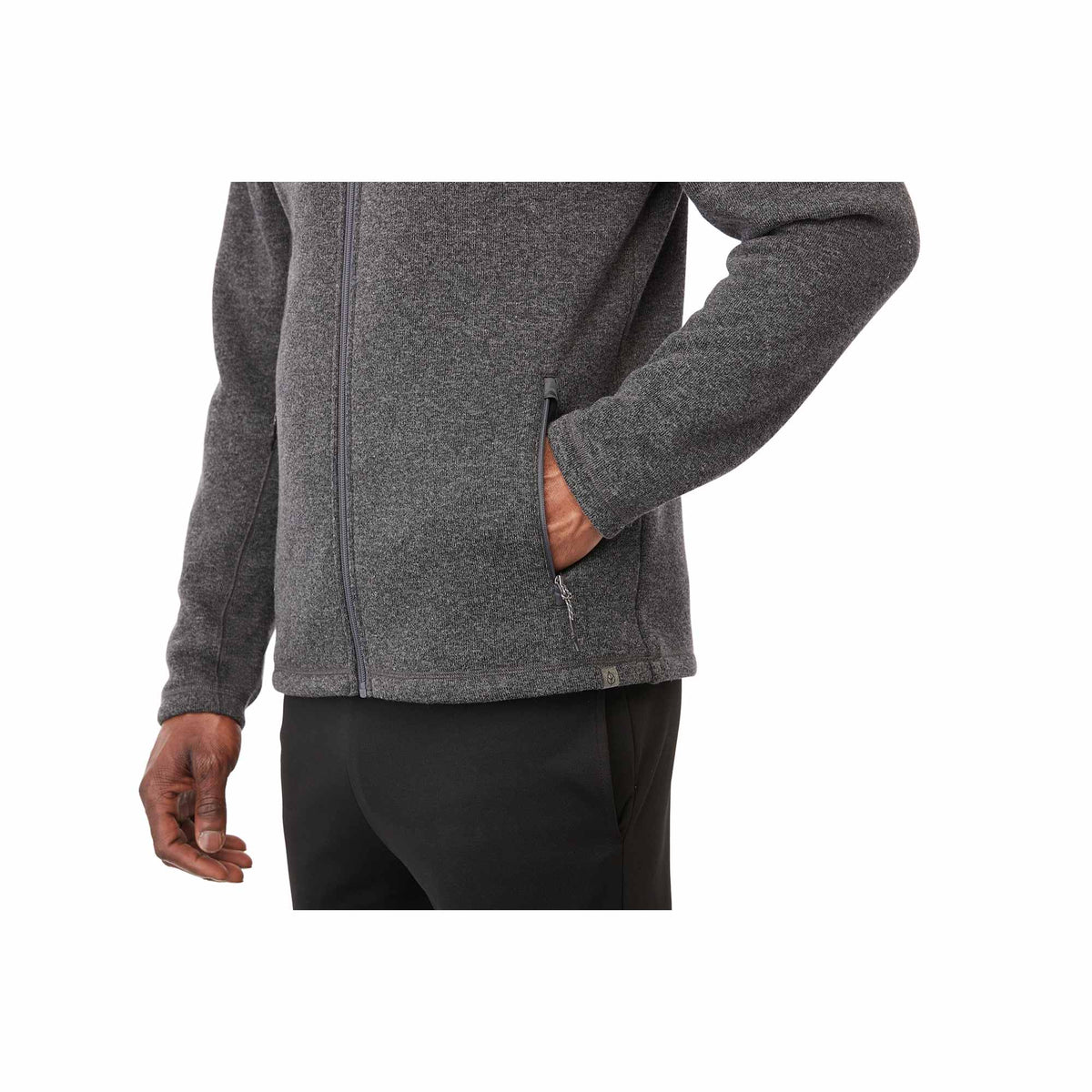 Darnell Eco Knit Full Zip Sweater for Men Embroidery - Heather Dark Charcoal - On Model Detail 3