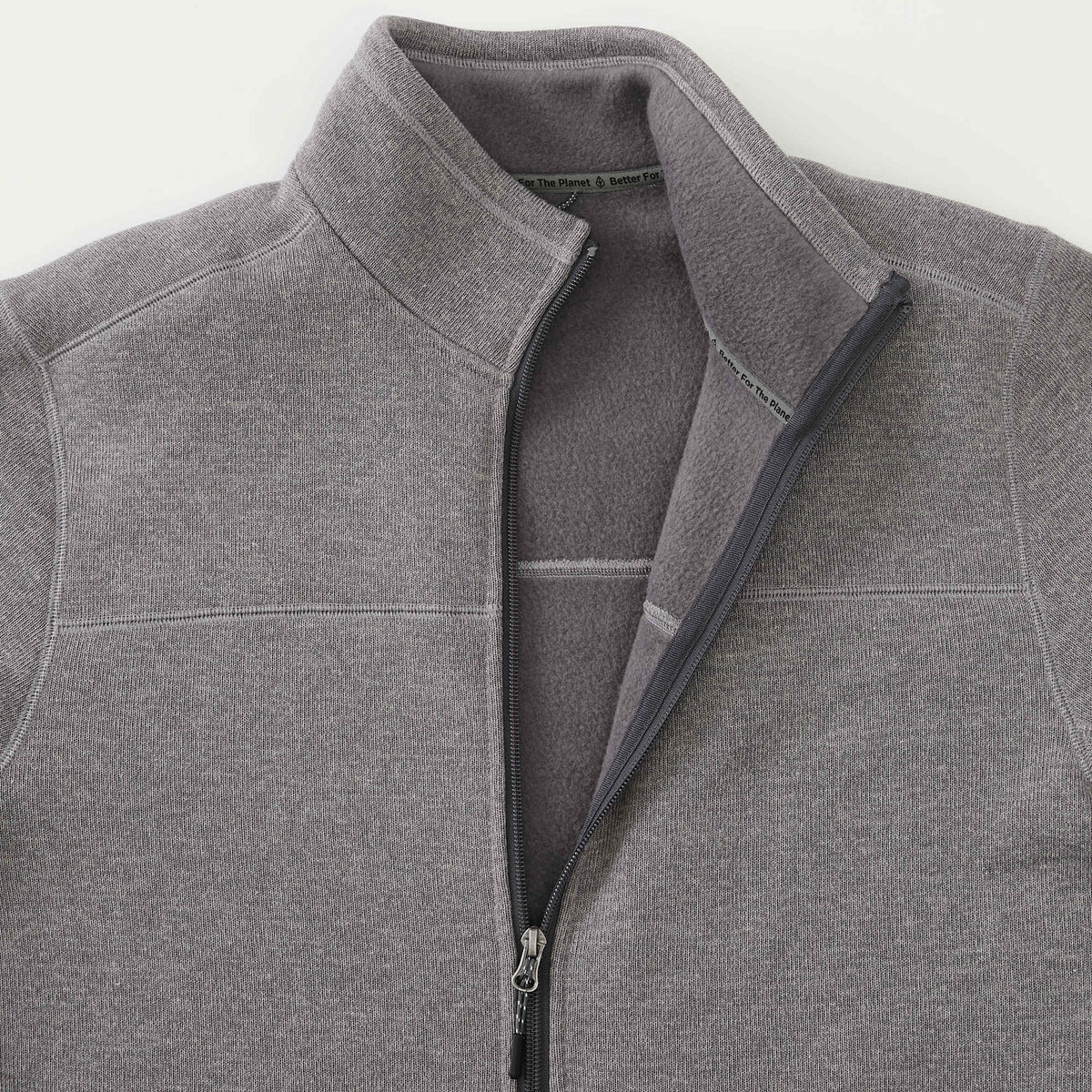 Darnell Eco Knit Full Zip Sweater for Men Embroidery - Medium Heather Grey - Detail Collar