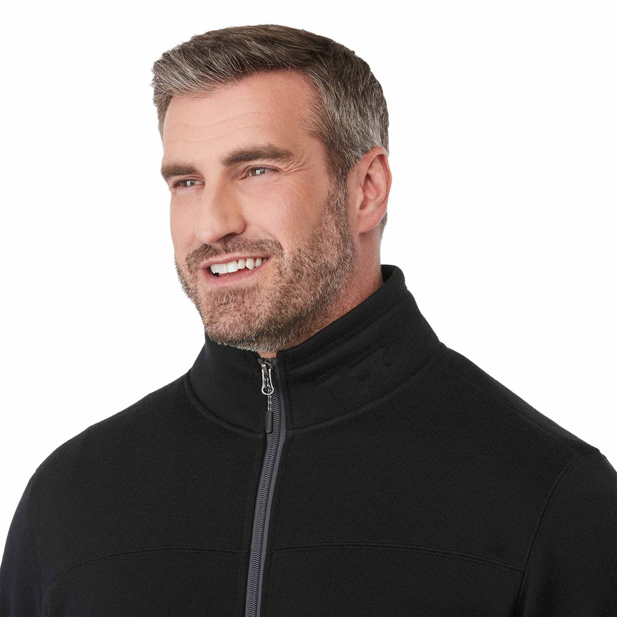 Darnell Eco Knit Full Zip Sweater for Men Transfer - Black - On Model Detail