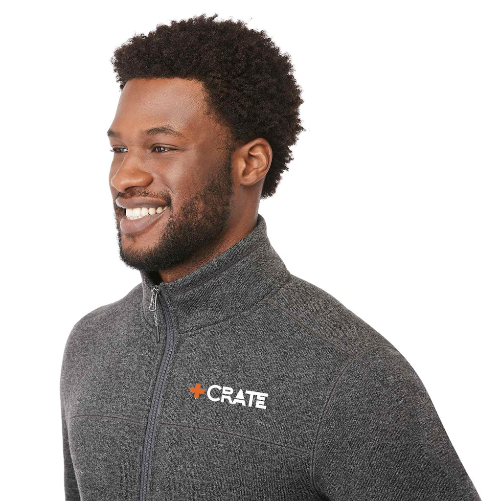 Darnell Eco Knit Full Zip Sweater for Men Transfer - Heather Dark Charcoal - On Model Detail