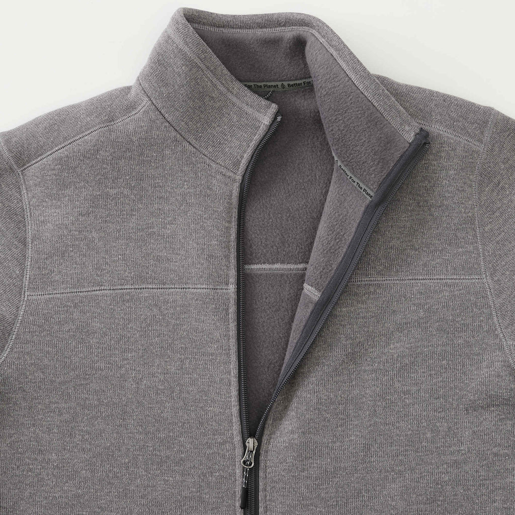 Darnell Eco Knit Full Zip Sweater for Men Transfer - Medium Heather Grey - Detail Collar