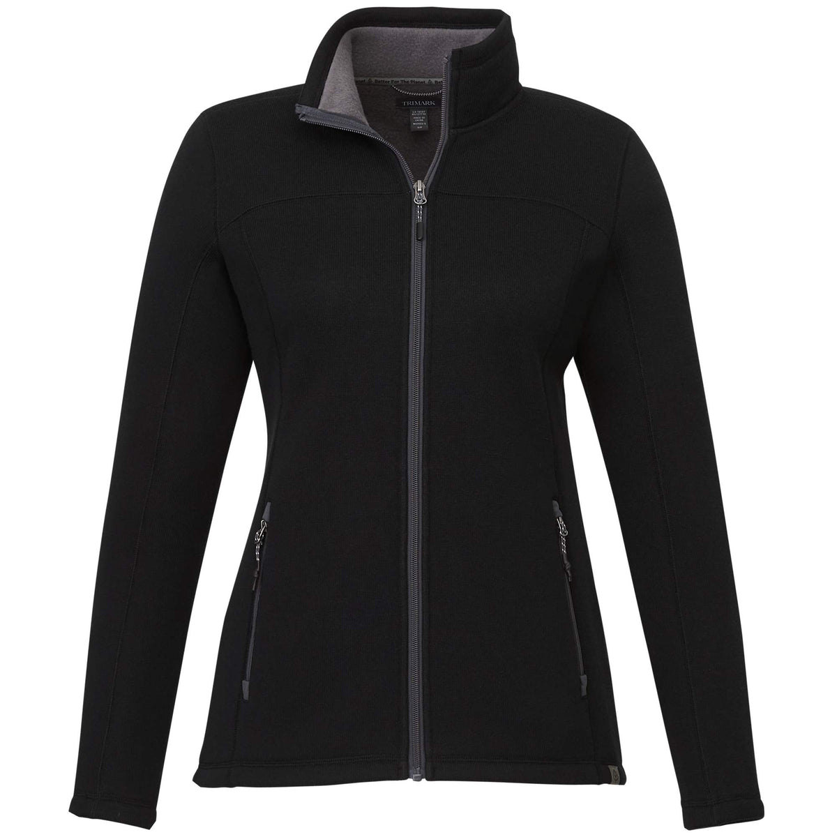 Darnell Eco Knit Full Zip Sweater for Women Embroidery - Black - Front
