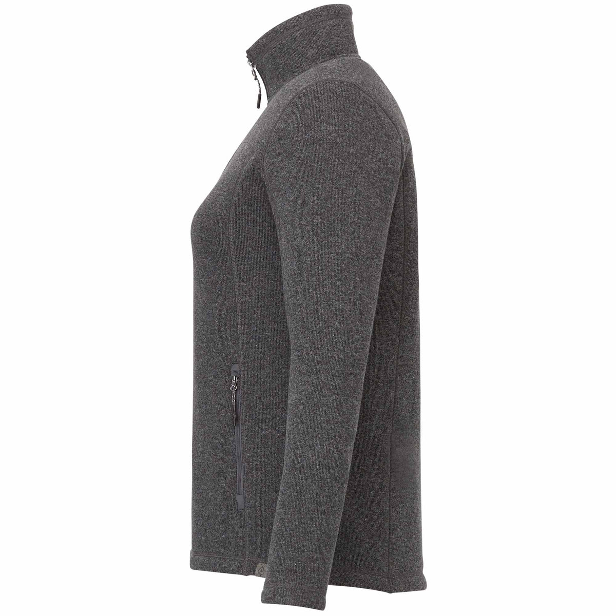 Darnell Eco Knit Full Zip Sweater for Women Embroidery - Heather Dark Charcoal - Left Side