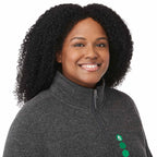 Darnell Eco Knit Full Zip Sweater for Women Embroidery - Heather Dark Charcoal - On Model Detail