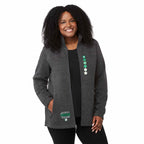 Darnell Eco Knit Full Zip Sweater for Women Embroidery - Heather Dark Charcoal - On Model Front