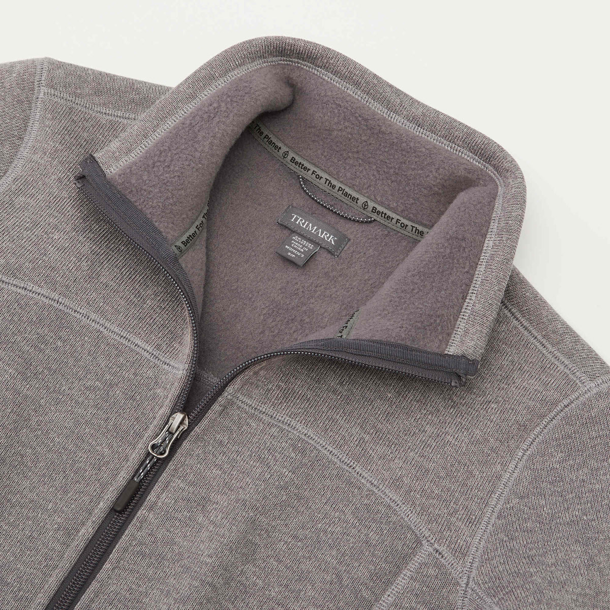 Darnell Eco Knit Full Zip Sweater for Women Embroidery - Medium Heather Grey - Detail Collar