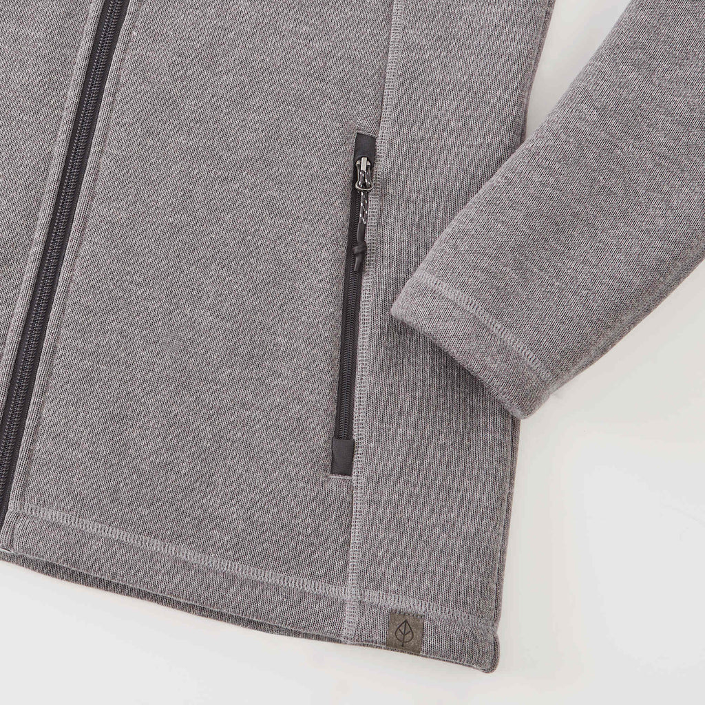 Darnell Eco Knit Full Zip Sweater for Women Embroidery - Medium Heather Grey - Detail Cuff Hem