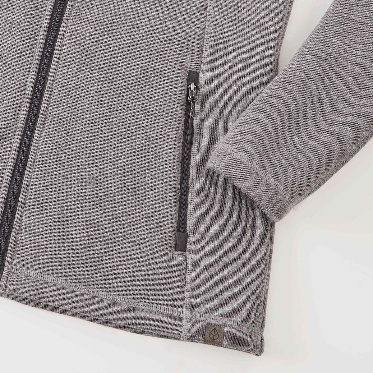 Darnell Eco Knit Full Zip Sweater for Women Embroidery - Medium Heather Grey - Detail Cuff Hem