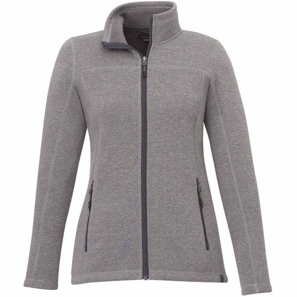 Darnell Eco Knit Full Zip Sweater for Women Embroidery - Medium Heather Grey - Front